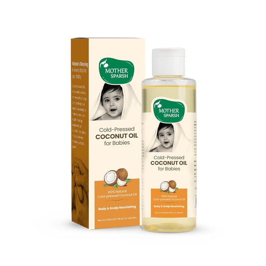Mother Sparsh Cold Pressed Virgin Coconut Oil for Baby Massage, Skin & Hair Care | 100% Natural Baby Oil for New Born | 200ml