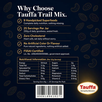 Tauffa Trail Mix | 9 Superfoods | Nuts, Berries & Seeds Mix