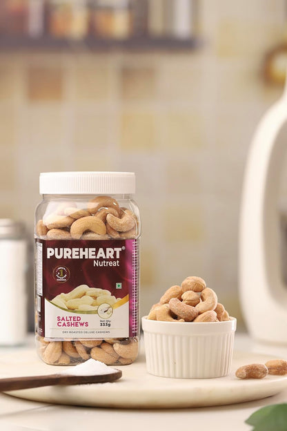 Pureheart Nutreat Roasted Salted Cashews, Flavourful & Crunchy Snack | Premium Salted Whole Cashew Nuts/Kaju Dry Fruit | Rich in Protein & Fiber | No Artificial Colors, Flavors, Preservatives
