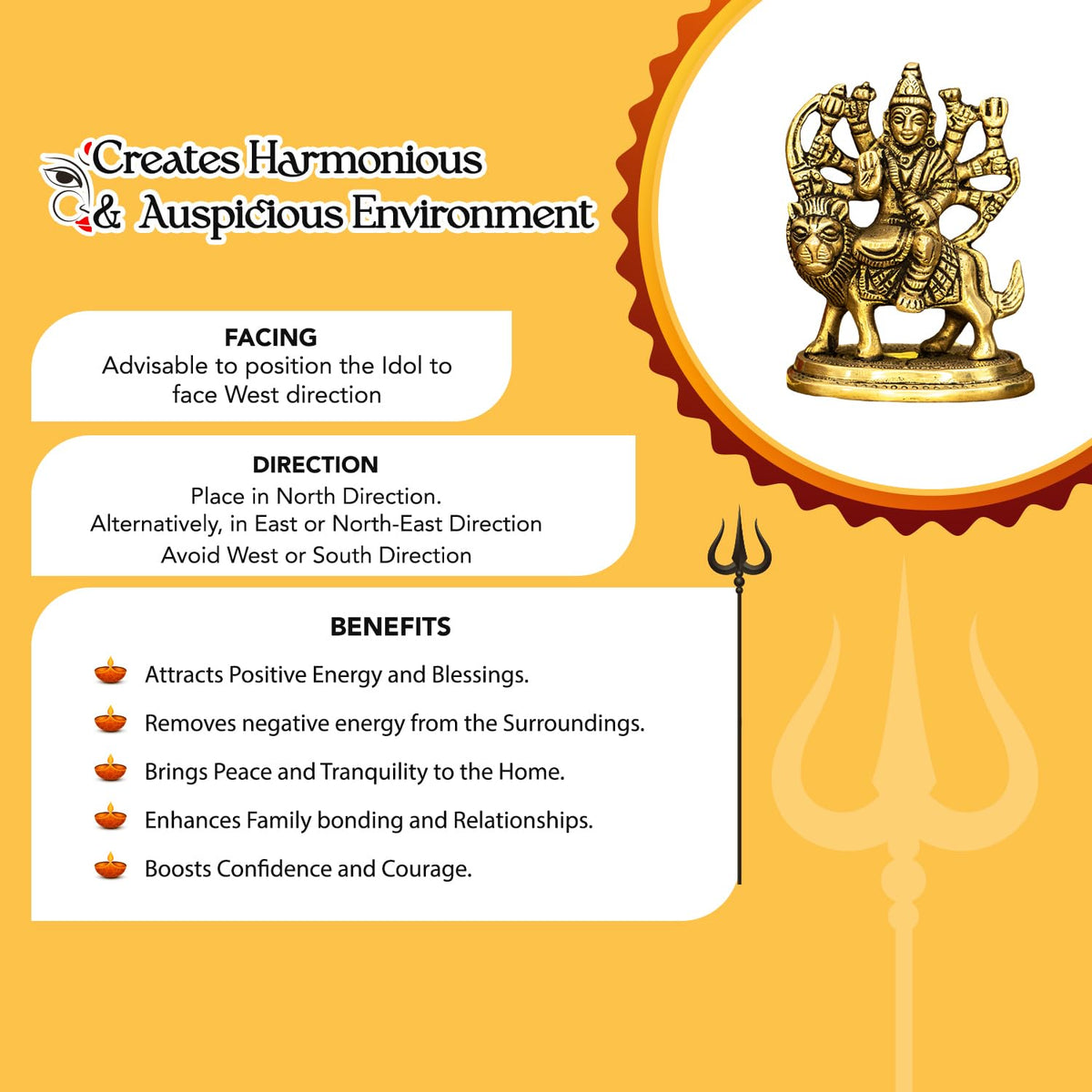 100% Pure Brass Durga Maa Idol | Durga MATA Murti for Home Decor & Puja Room | MATA Rani Murti for Office Desk | Maa Durga Idol for Gift
