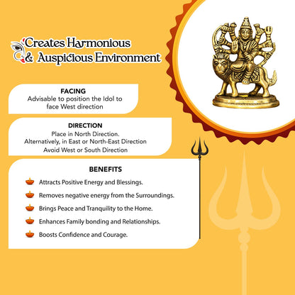 100% Pure Brass Durga Maa Idol | Durga MATA Murti for Home Decor & Puja Room | MATA Rani Murti for Office Desk | Maa Durga Idol for Gift