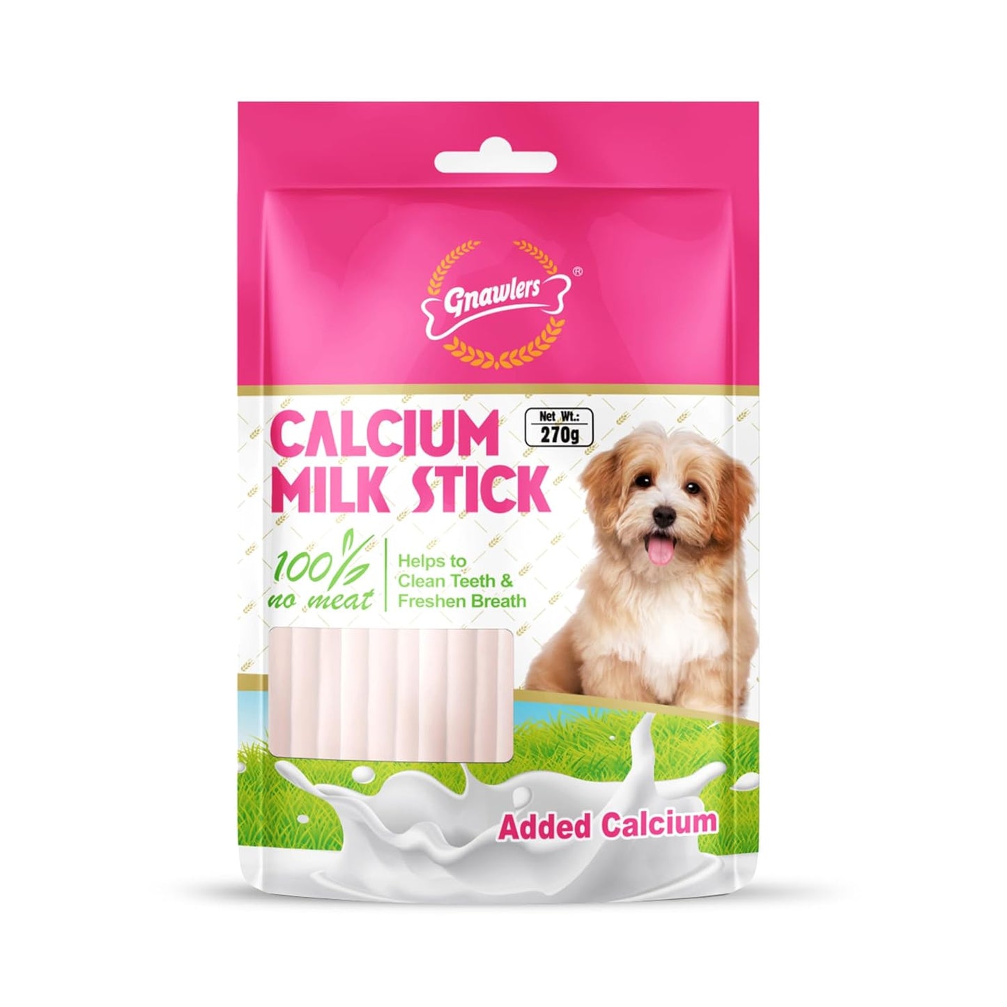 Gnawlers Dog Calcium Milk Sticks with Whey Protein, Added Calcium, Helps Clean Teeth & Freshen Breath, Pack of 1