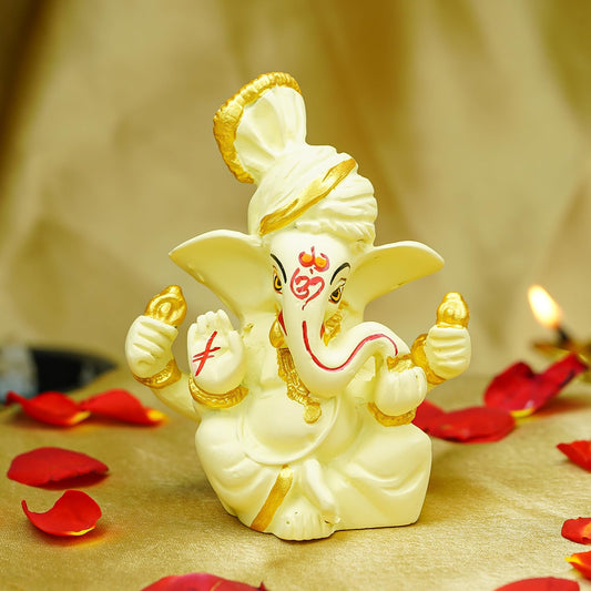 Ganesh Idol for Car Dashboard | Ganpati Idol for Cars | Vinayak Idols for Car Dash Board, Home Decor | Ganapathi Idol for Home | Vinayagar Statue | Ganpati ji for Office Desk (Ivory)