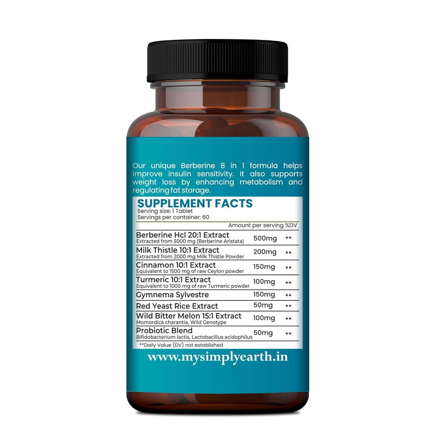 Simply Earth Berberis Berberine 95% (500mg) with Milk Thistle & Cinnamon, Turmeric & Black Pepper - For Optimal Health | Berberine HCL Supplements - 60 Veg Tablets