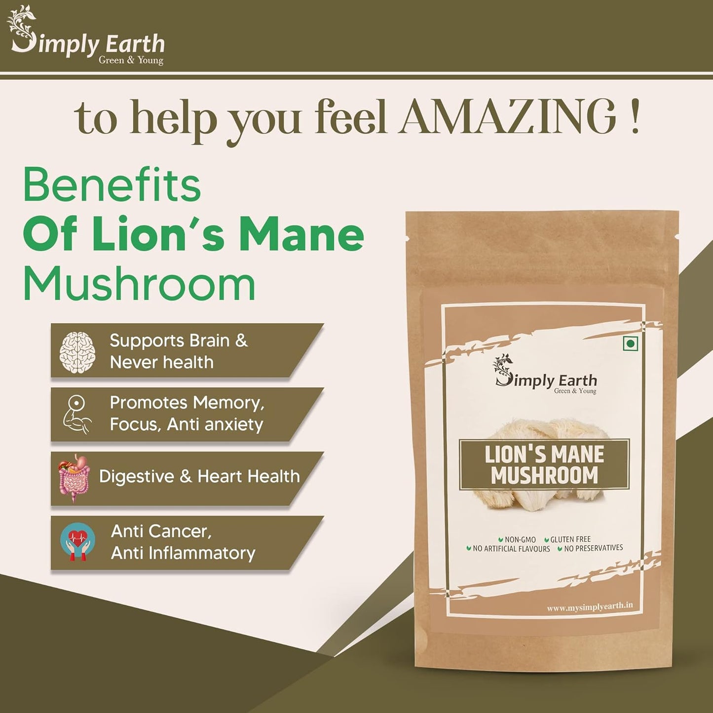 Simply Earth Premium Mushroom Extract Duo: 60g Lion's Mane (100% Pure) + 100g Shiitake Extract Powder - Natural Supplement for Heart, Brain and Immunity