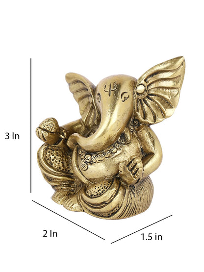 Ganesha Brass Statue Sitting Ganpati Figurine, Housewarming Gift Wedding Gift, Home Decoration Items, Housewarming Gift, Ganesh Idol for Gift, Gift for Ganpati Festival, (3x2 Inches)