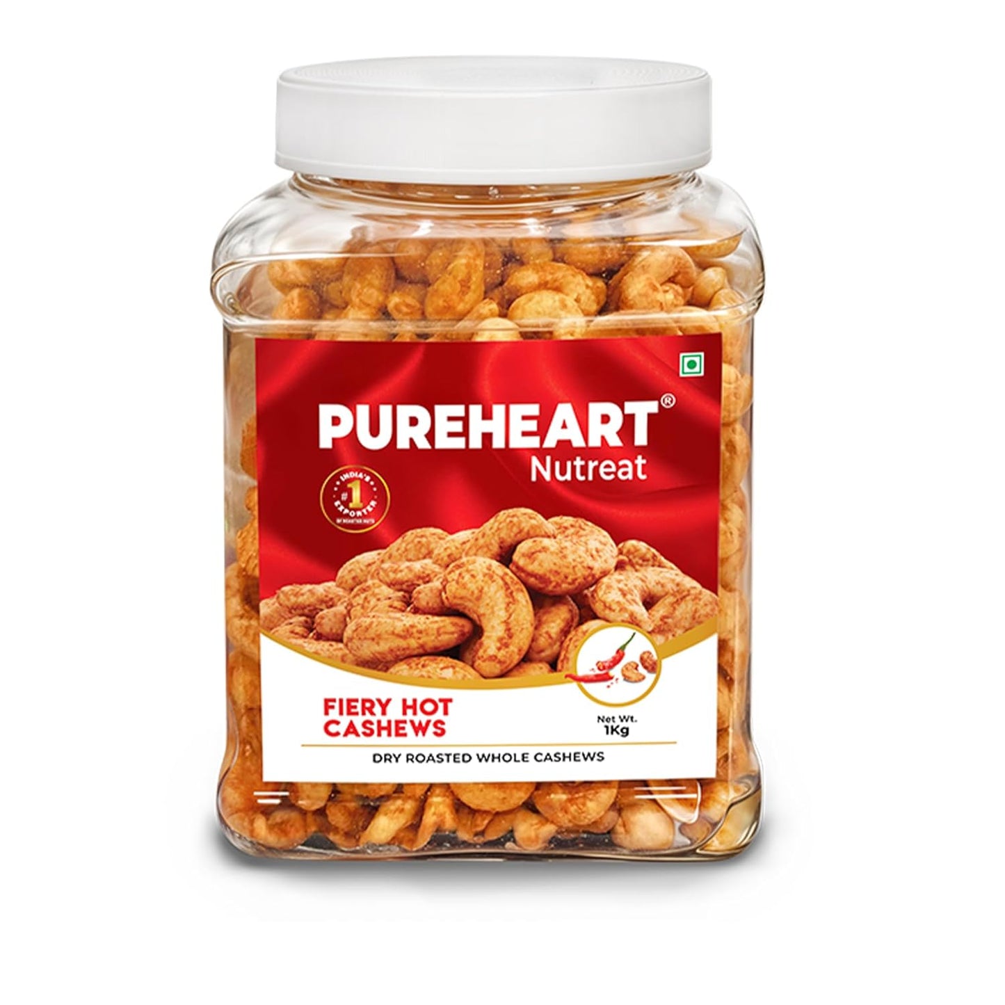 Pureheart Nutreat Fiery Hot Cashews, Premium Spicy Roasted Masala Cashew Nuts/Kaju Dry Fruit | Protein & Fiber Rich Chili Cashews| Crunchy Snack | No Artificial Colors, Flavors, Preservatives
