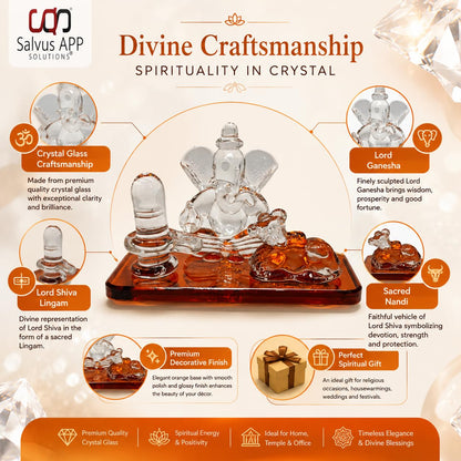 Crystal Glass Shiva Ganesha Nandi Statue | Decorative Religious Showpiece for Home, Temple & Office | Orange, 4 x 2.5 Inch