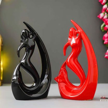 eCraftIndia Decorative Fish Girl Statues| Fish Angels Showpieces| Creative Mermaid Angel Fish Idols (Set of 2 Black Red)| Home Decor Items for Living Room Bedroom Hall Office Hotel| Gifts for Birthday