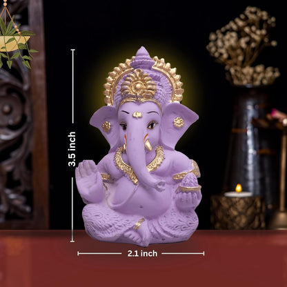 Lord Ganesha Idol for Car Dashboard, Home Decor & Pooja | Resin Gold Plated Ganpati Murti | 3.5 Inch Ganesh Statue for Gift, Diwali, Housewarming, Baby Shower, Mandir Decor, Purple, Pack -1