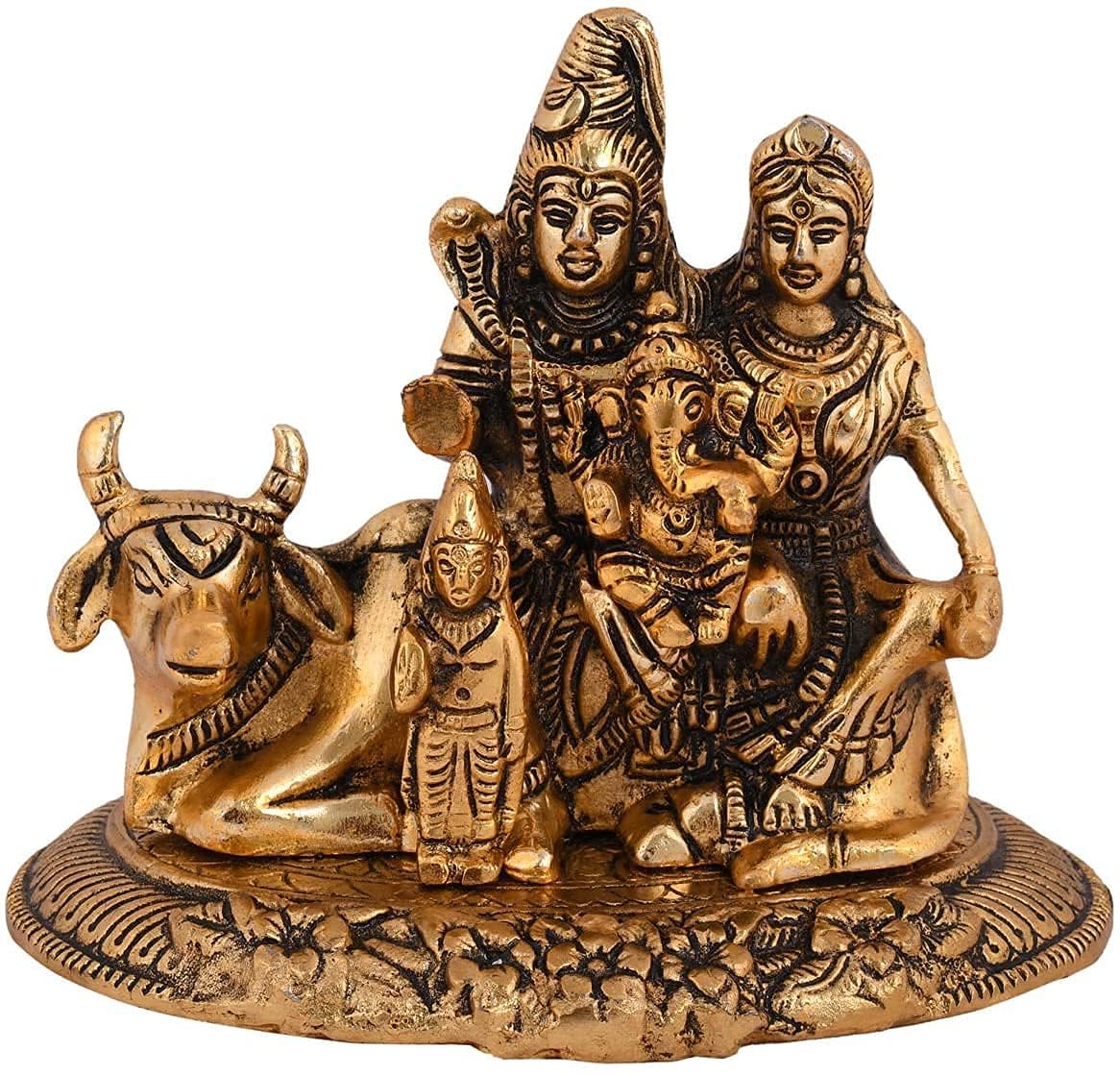 Handcrafted Shiva Parvati Ganesh Idol Shiv Parivar Murti Statue Sculpture - Lord Shiva Idols Family Sitting On Nandi Showpiece Figurine for Home Office Temple Mandir Decoration Gift