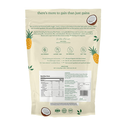 Cosmix No-Nonsense Plant Protein | 23 Protein/Serve, 1Kg Pouch | Pina Colada | Plant Based Protein, Pea & Rice Isolate | Clean, Easy to Digest | All Essential Amino Acids