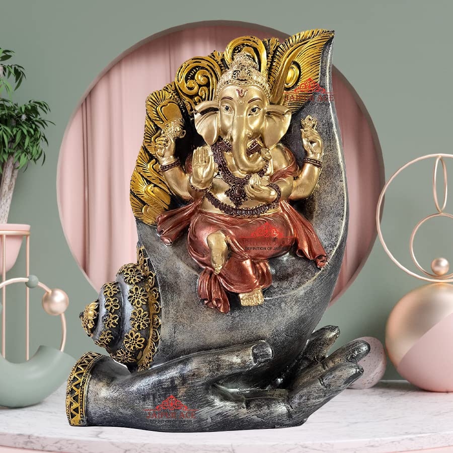 Ganesh Idol Ganesh Statue Sitting On Conch with Hand Best for Home & Office Decor (Shank Ganesha)