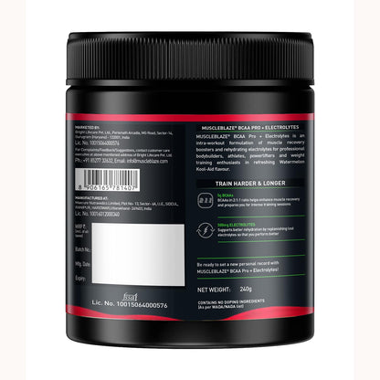 MuscleBlaze BCAA Pro Powder, Powerful Intra Workout (240g, 30 Servings) | With 5g BCAAs & 500mg Electrolytes