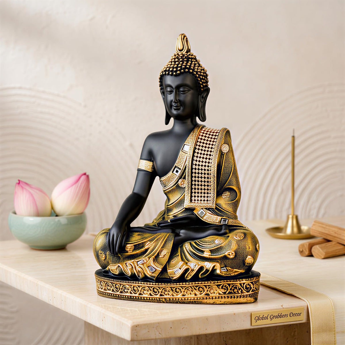 Buddha Idol Statue | Home Decoration Items for Living Room (Brown Black)
