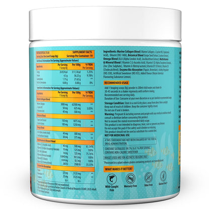 Supplement container with nutritional information on a white background