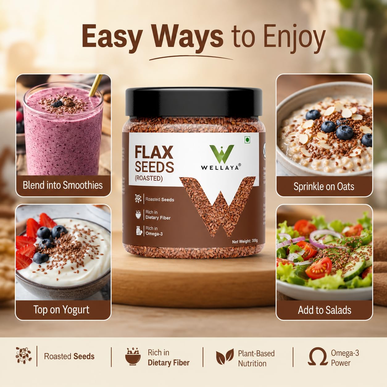 WELLAYA Flax Seeds- Alsi Seeds | Rich Protein Healthy Roasted Seeds for Eating | Source of Iron & Dietary Fibre | Vegan Superfood for Wellness