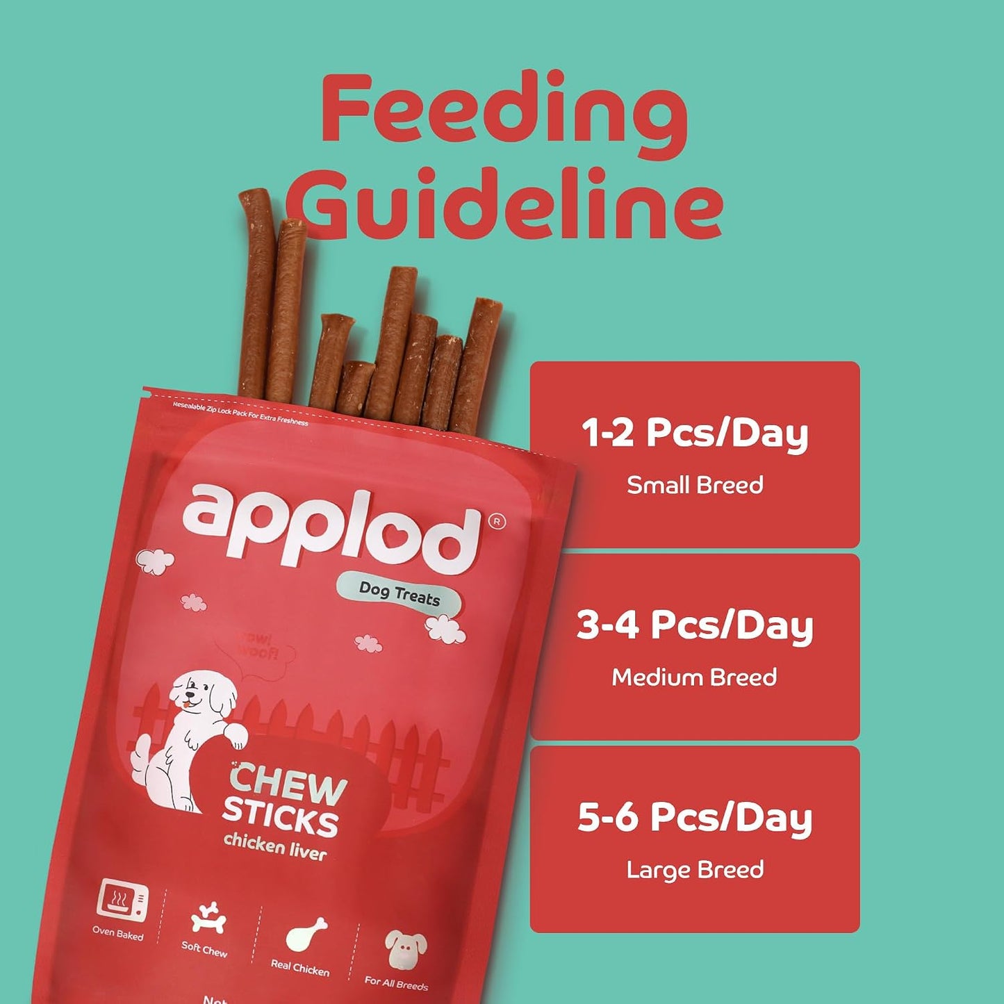Applod Chicken Liver Chew Sticks for Puppies & Adult Dogs | Soft & Chewy Training Treats for All Breeds | Healthy Easy-to-Chew Dog Snacks | 70g
