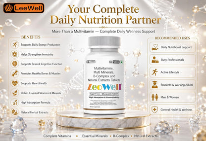 ZEOWELL Chewable Multivitamin Tablets for Men & Women | With Zinc, Magnesium, Vitamin B12, C, D3, Lutein, Zeaxanthin & Ashwagandha | Energy, Immunity & Eye Health | Sugar-Free - 60 Tablets (by LeeWell)