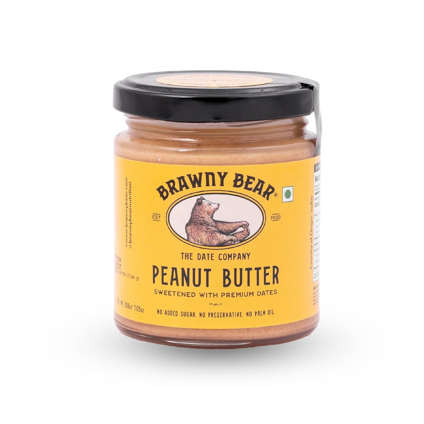 Brawny Bear Peanut Butter, 100% Natural Sweetened with Dates, Smooth Healthy Nut Butter with No Added Sugar and Preservatives, Low Gl, Vegan, High in Protein Spread - 500 gms