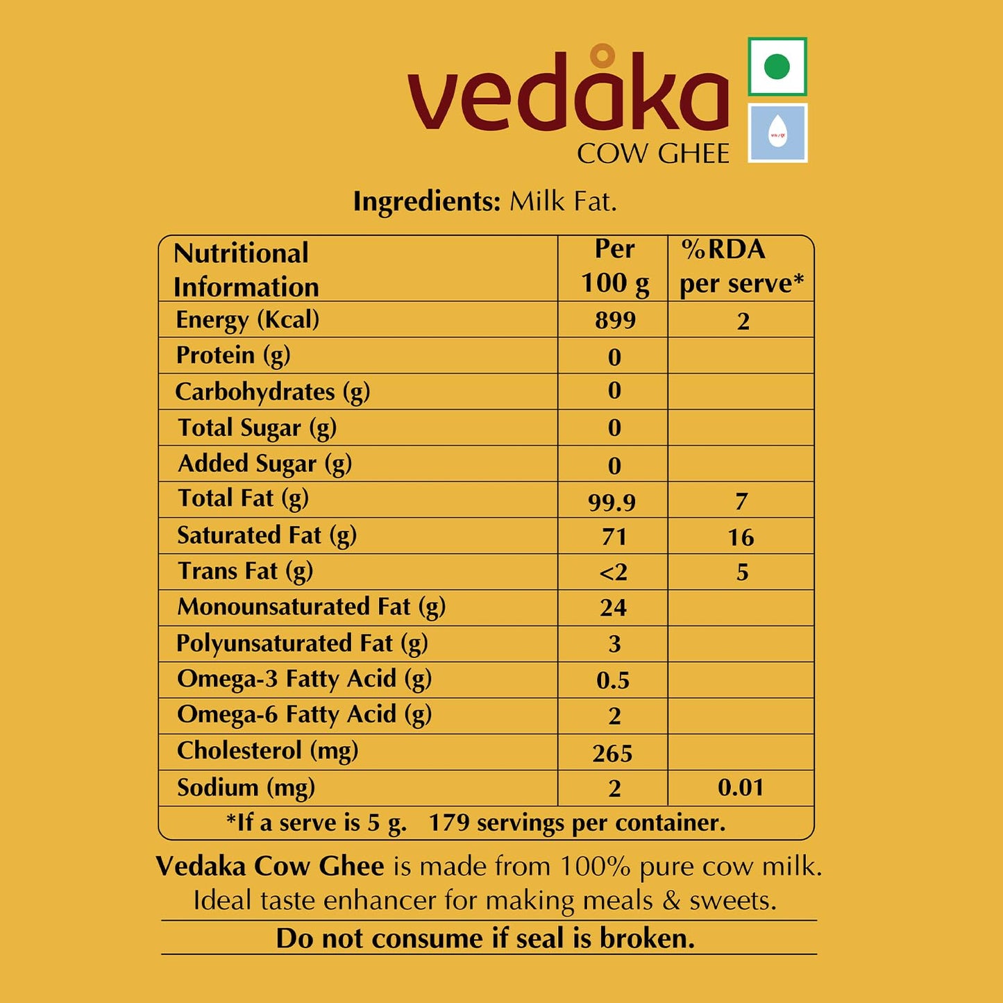 Vedaka Cow Ghee | 1 L Jar | Rich Aroma