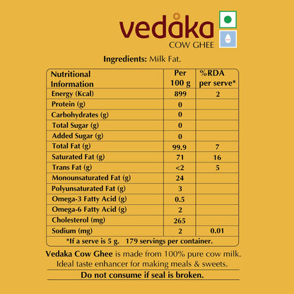 Vedaka Cow Ghee | 1 L Jar | Rich Aroma