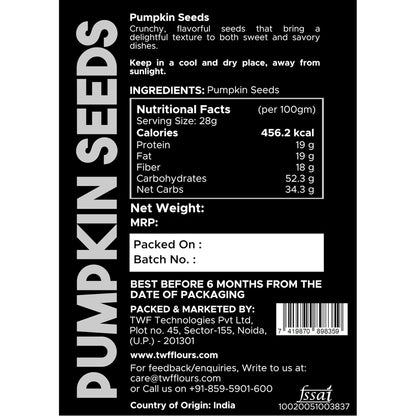 TWF Virgin Pumpkin Seeds | AAA Grade Seeds for Eating | High Protein, Fibre & Magnesium | Raw | Unroasted | Unsalted | Highest Natural Potency | Resealable Pack | Healthy Diet Snacks