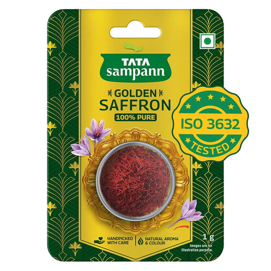 Tata Sampann Golden Saffron, 1g, Natural Aroma & Colour, Pure & Natural Kesar, ISO 3632 Tested