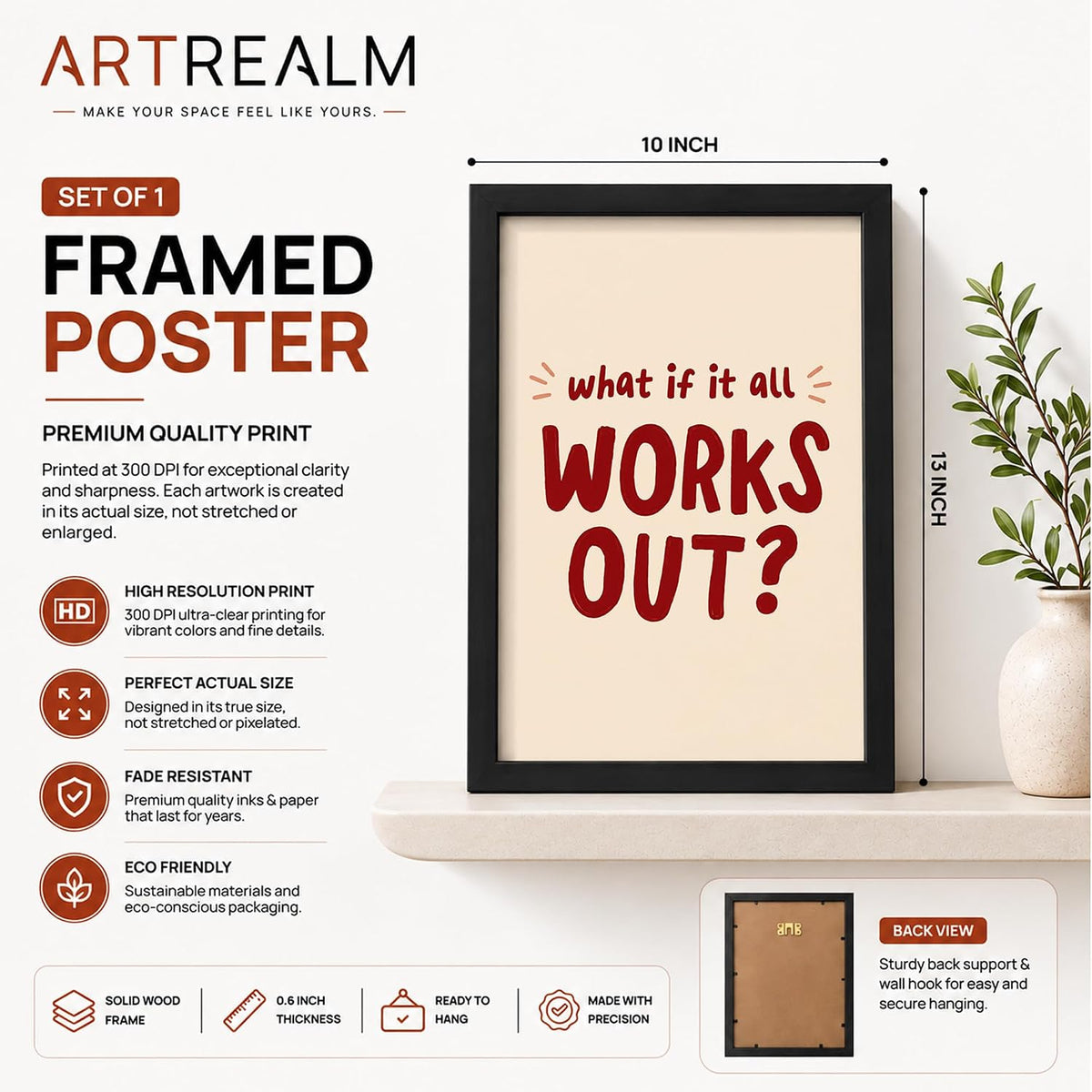 What If It All Works Out Motivational Wall Art Framed Poster for Home Decor, Inspirational Quote Wall Decor for Bedroom Living Room Office Study Room, Positive Aesthetic Wall Decoration (DGN03-Black10x13 inch)