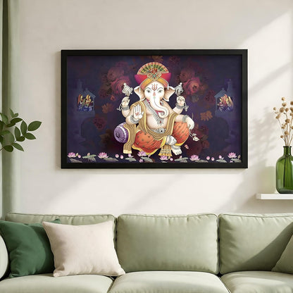 Lucky Pagdi Ganesha Religious Wooden Art Framed Painting - Ready to Hang (Multicolour, Medium, 12inch x 18 inch)
