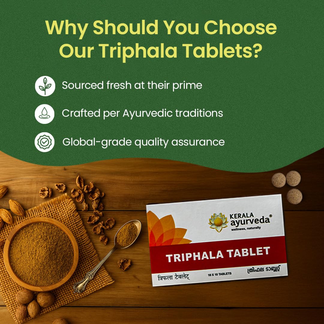Kerala Ayurveda Triphala Churna Tablets | Ayurvedic Gut Health & Constipation Relief | Amla, Haritaki, Bibhitaki for Digestion & Bloating | 1000 Tablets