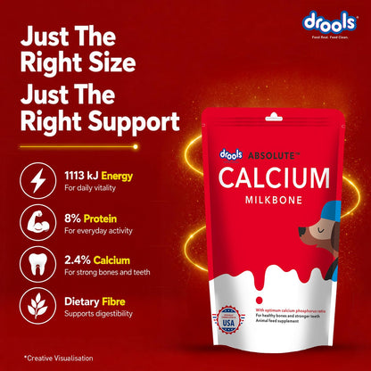 Drools Absolute Dog Treat Calcium Bone Pouch, 190g Pack | Chicken Flavour | Healthy Bones & Joint | Strong Teeth | Optimum Calcium & Phosphorus Ratio,All Life Stages