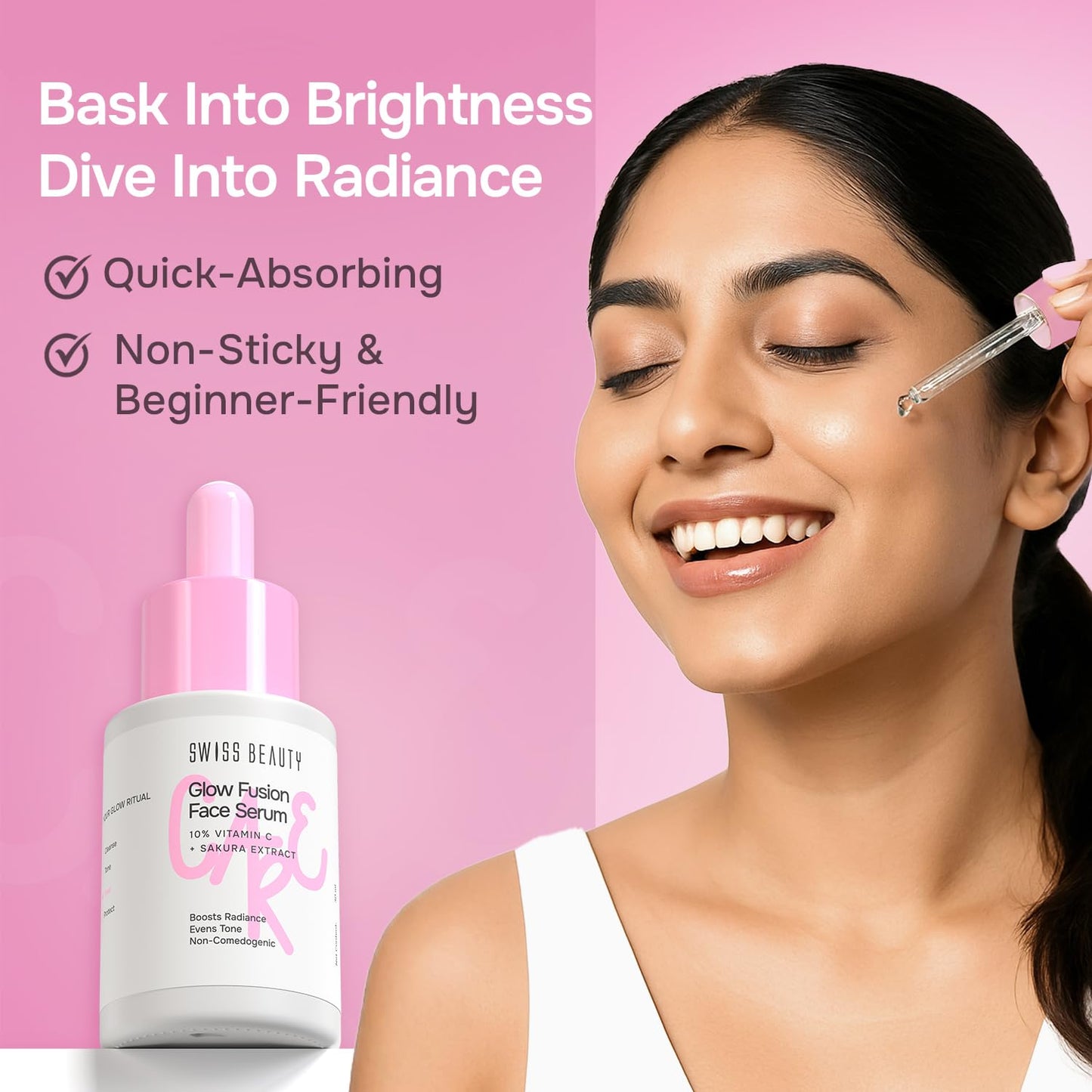 Swiss Beauty Care Glow Fusion Face Serum | Bright & Glowy | 10% Vitamin C & Sakura Extract | Non-Sticky | 30ml