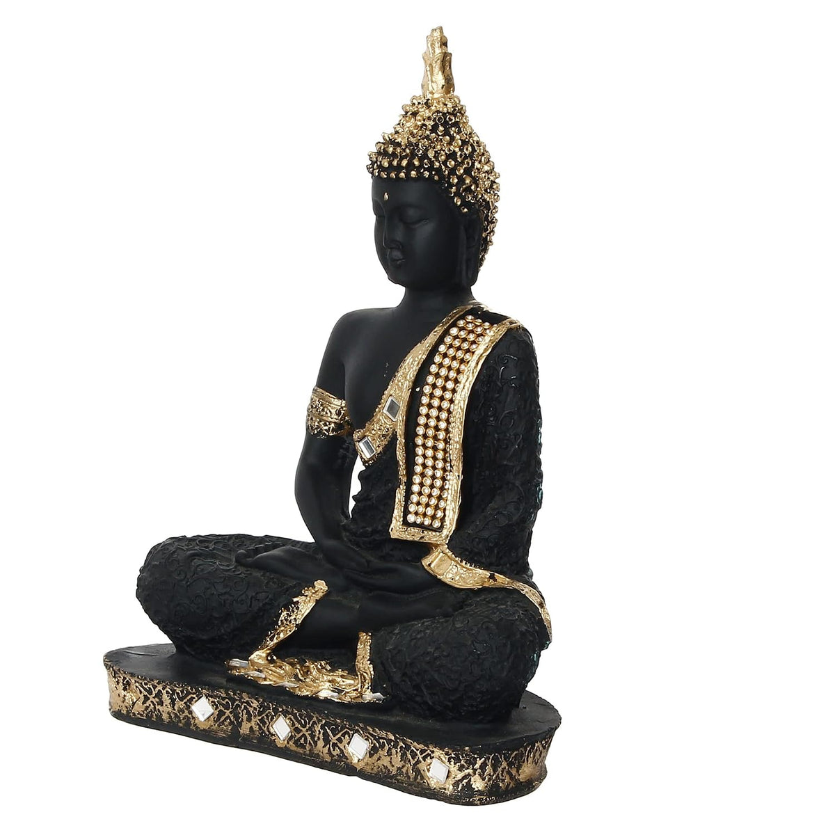 eCraftIndia Golden Black Resin Handcrafted Meditating Lord Buddha Idol for Home Decor | Gautam Buddha Statue for Living Room Office Meditation Yoga Spaces| Gift for Diwali Buddha Purnima Housewarming