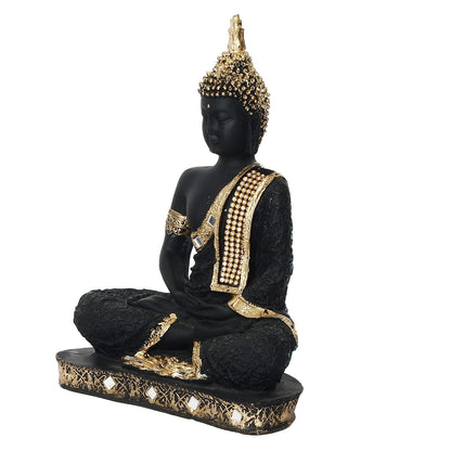 eCraftIndia Golden Black Resin Handcrafted Meditating Lord Buddha Idol for Home Decor | Gautam Buddha Statue for Living Room Office Meditation Yoga Spaces| Gift for Diwali Buddha Purnima Housewarming