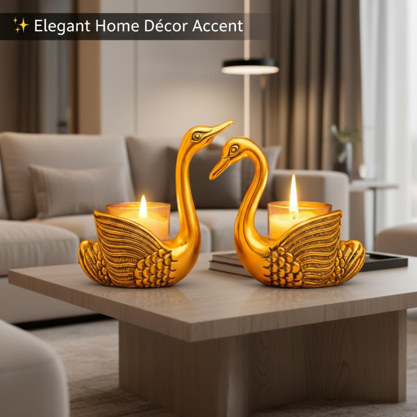 Kalakriti Golden Swan Pair Candle Holder Showpiece for Home Decoration and Good Luck | Aluminium Swans Couple Idol for Anniversary Valentine Wedding Gift & Living Room Décor (Candles not Included)