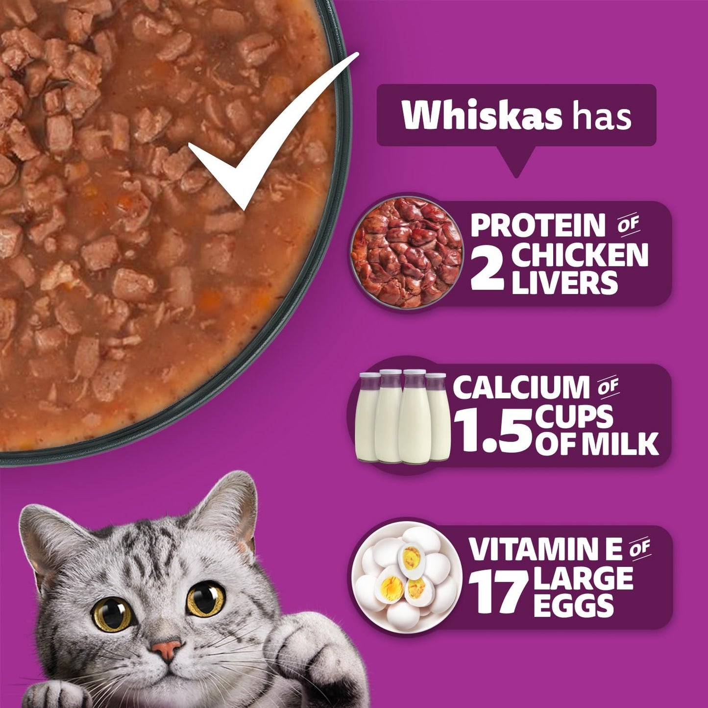 Whiskas Adult (1+ Years) Wet Cat Food, Salmon in Gravy, 80 g Hydrating Food Made With Real Fish, 100% Complete & Balanced Nutrition for Adult Cats