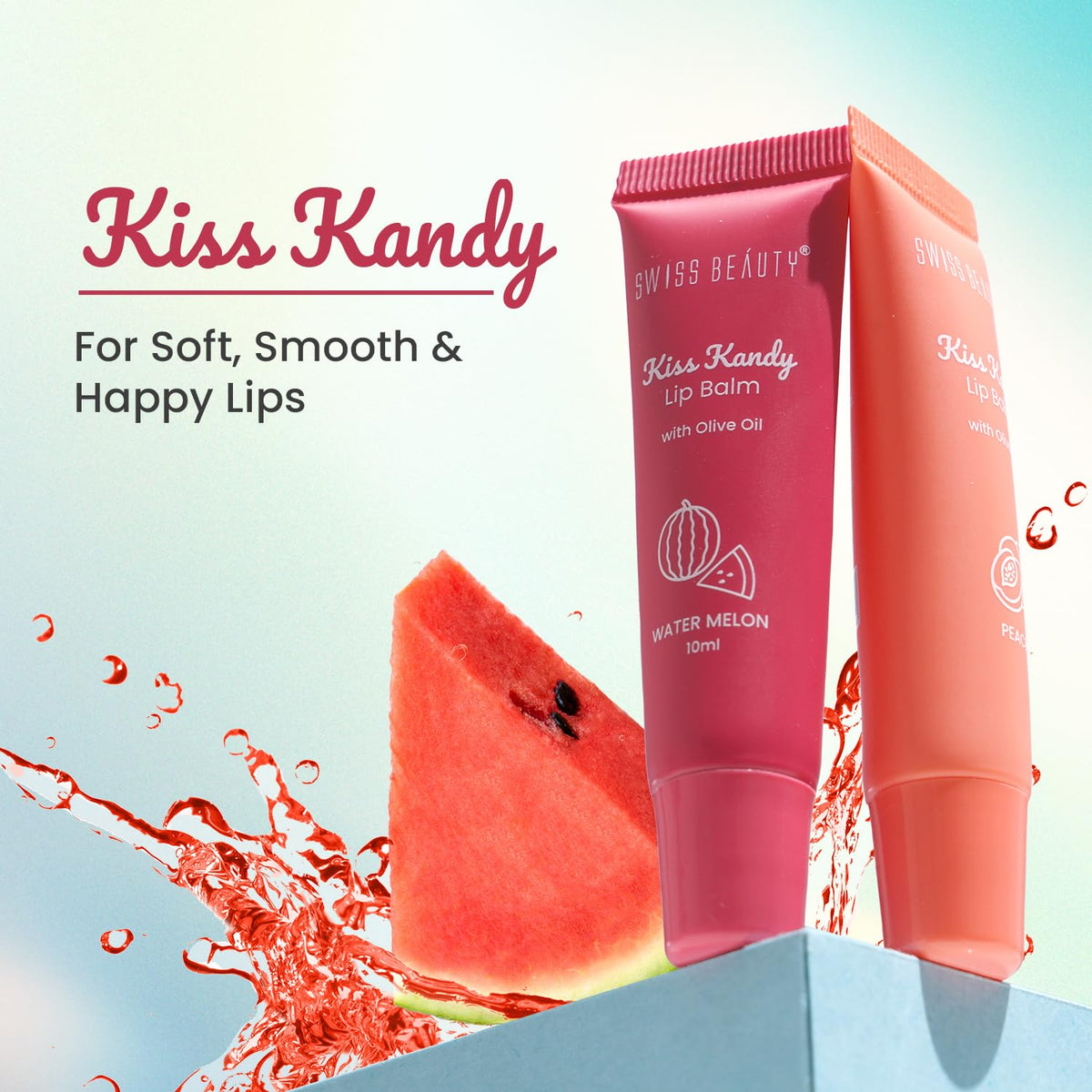 Swiss Beauty Kiss Kandy Tinted Lip Balm | Moisturising Non-Sticky Formula with Olive Oil & Vitamin E | Soft, Smooth & Hydrated Lips All Day | Pomegranate, 10ml