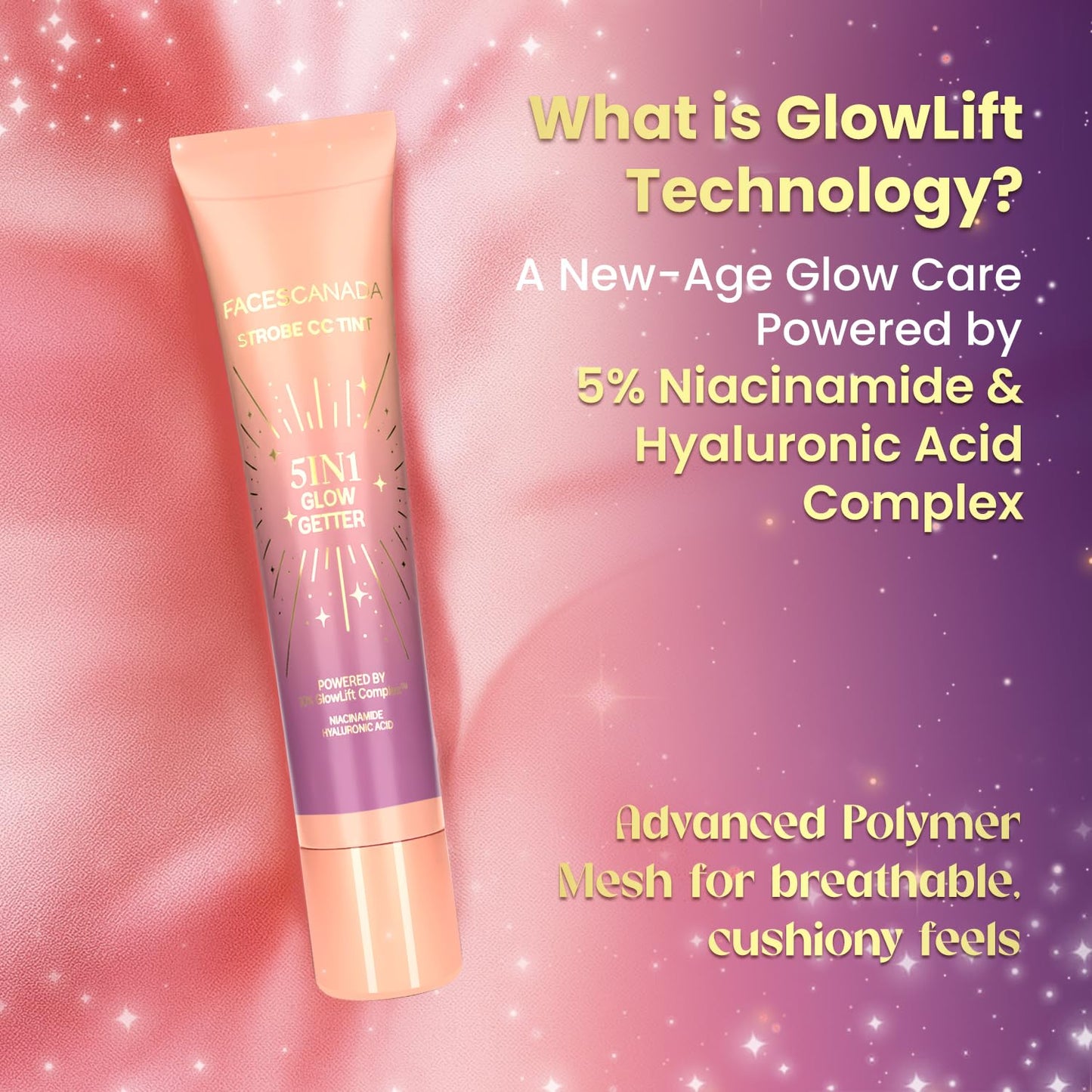 FACES CANADA Strobe CC Tint Mini - Sunset Glaze 02, 18ml | 5-in-1 Serum + Moisturizer + Primer + BB/CC Cream + Strobe Cream | Lightweight | Radiant Dewy Glass Skin Glow | Niacinamide & Hyaluronic Acid | For Light to Medium Skin