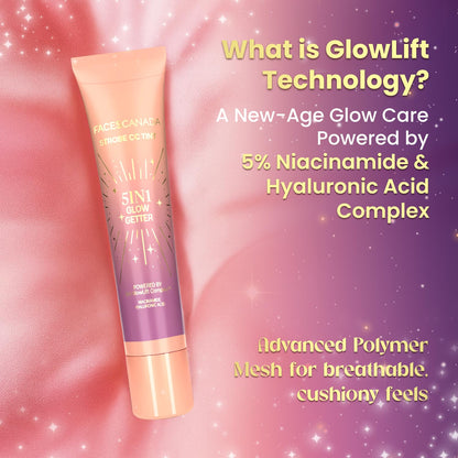 FACES CANADA Strobe CC Tint Mini - Sunset Glaze 02, 18ml | 5-in-1 Serum + Moisturizer + Primer + BB/CC Cream + Strobe Cream | Lightweight | Radiant Dewy Glass Skin Glow | Niacinamide & Hyaluronic Acid | For Light to Medium Skin