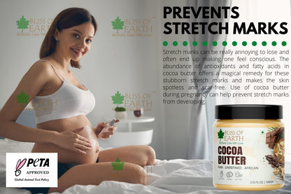 Bliss of Earth African Cocoa Butter, Rich in Fatty Acids and Antioxidants, Raw Cocoa Chocolate Butter, Vegan, PETA Approved, Moisturizes, Prevents Stretch Marks, Anti-Aging, 100 g,