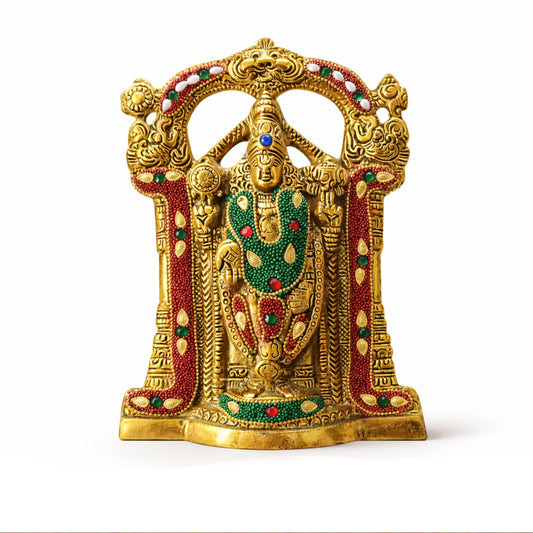 Kalakriti Premium Stone Work Metal Gold Plated Tirupati Balaji Statue Wall Decor, Venkateswara Swamy Idol for Home Temple Religious Diwali Return Gift & Spiritual Decoration 1 Pc