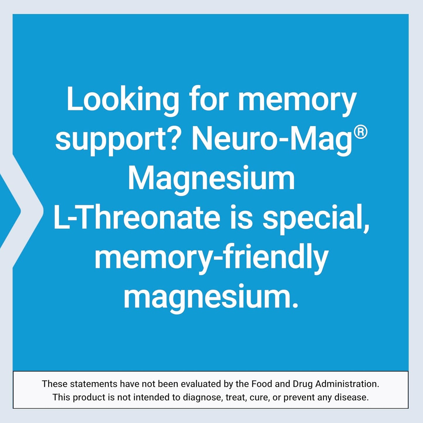 Advertisement for Neuro-Mag Magnesium L-Threonate with a blue background and white text.