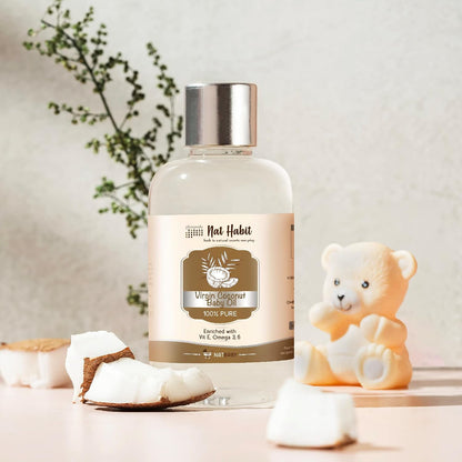 Nat Habit 100% Pure Virgin Coconut Baby Oil For Baby Skin & Hair, Enriched With Vit E & Omega-3, 6 Non-Refined, LLP Free, Chemical & Preservative Free - 200 ml