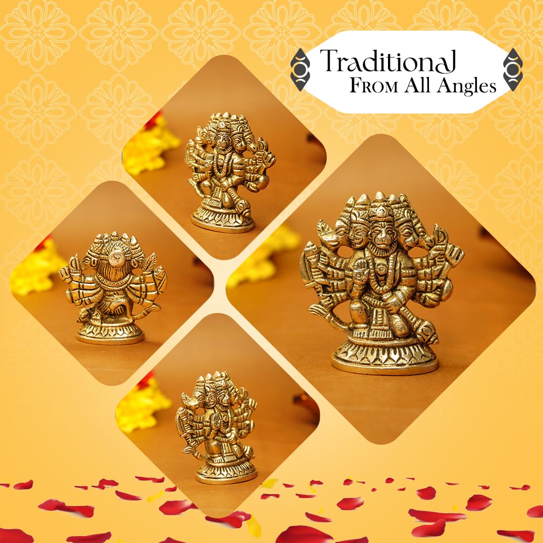 100% Pure Brass Panchmukhi Hanuman (Size: 6 cm) | Panchmukhi Hanuman Murti for Door Entrance | Panch Mukhi Hanuman Ji for Car Dashboard | Vastu Protection from Evil Eye