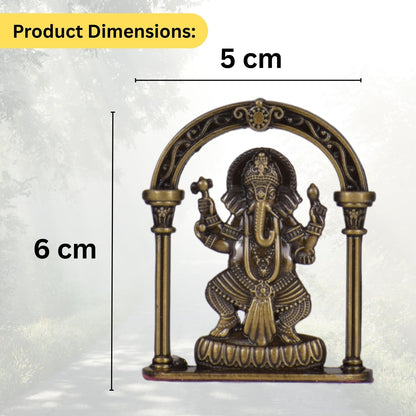 Gajanan Ganesh Ji with Artistic Frame Idol for Car Dashboard – Brass Finish Ganpati Ji Murti Spiritual Decor for Home, Car & Office (S975-BRS)