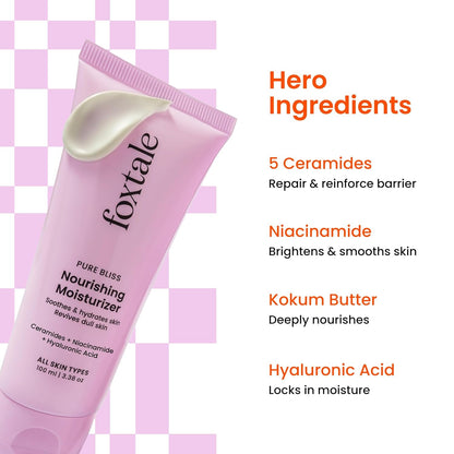 Foxtale Nourishing Ceramide Face Moisturizer with Niacinamide for 100 Hr Hydration, Lightweight & Non-Sticky, For Soft & Glowing Skin, Men & Women, All Skin Types, 100 ml