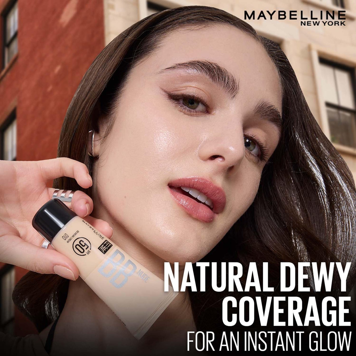 Maybelline, Fit Me, BB Cream, Glow BB Cream, SPF 50, Niacinamide, Hyaluronic Acid, Dewy Finish, Hydrating, Moisturizing, Normal Skin, Dry Skin, Face Makeup, Light Coverage, Shade 20, Adult, Tube Packaging, Glow Makeup, Daily Wear