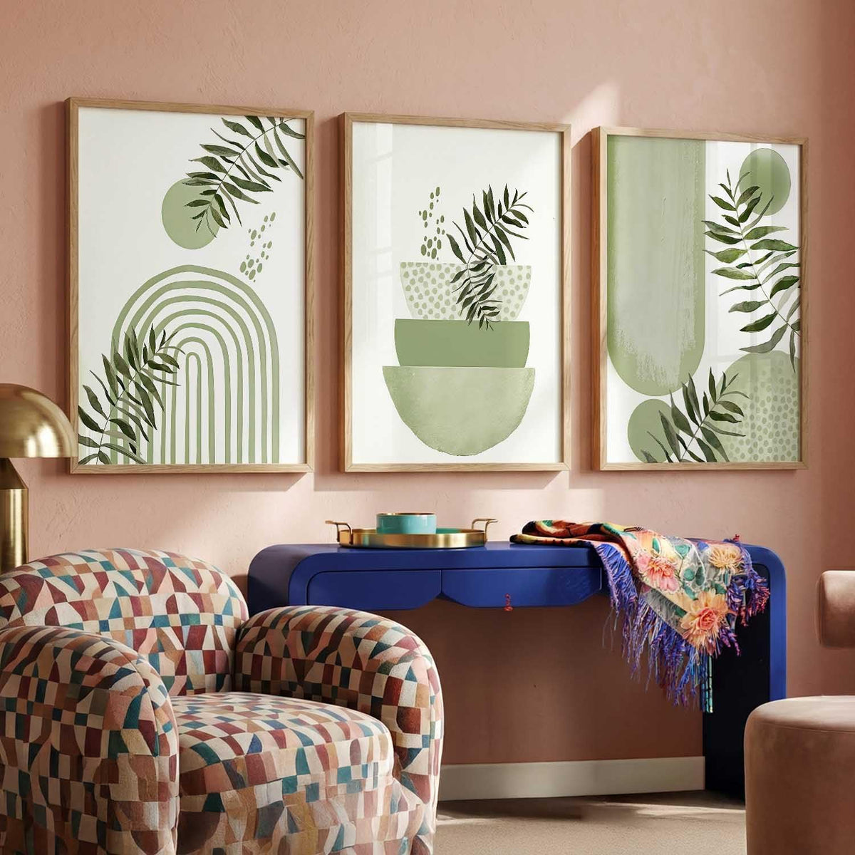 Boho Wall Art Home Decoration Paintings With Frame For Living Room Bed Room Hotel Wall Decor Digital Reprint Set of 3 (13X17 inch)