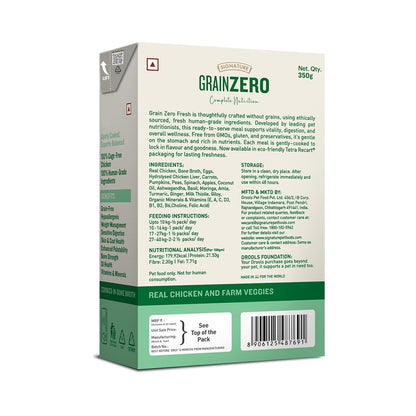 Grain Zero Dog Fresh Food Tetra Pak Real Chicken & Vegetables, for Adult & Puppy, 350g | Supports Joint & Health | Immune System | Anti Inflammatory Properties | Ready to Serve | One Pack One Meal